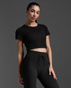 Fluid Ribbed Crop Tee - Black/White